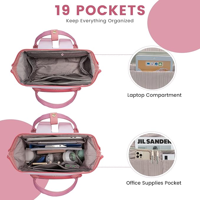 LOVEVOOK Gradient Laptop Backpack for Women,15.6 Inch Work Computer Bakcpack Purse Laptop Bag With Anti-Theft Pocket,Waterproof Carry on Teacher College Backpack for Travel,Pink-White