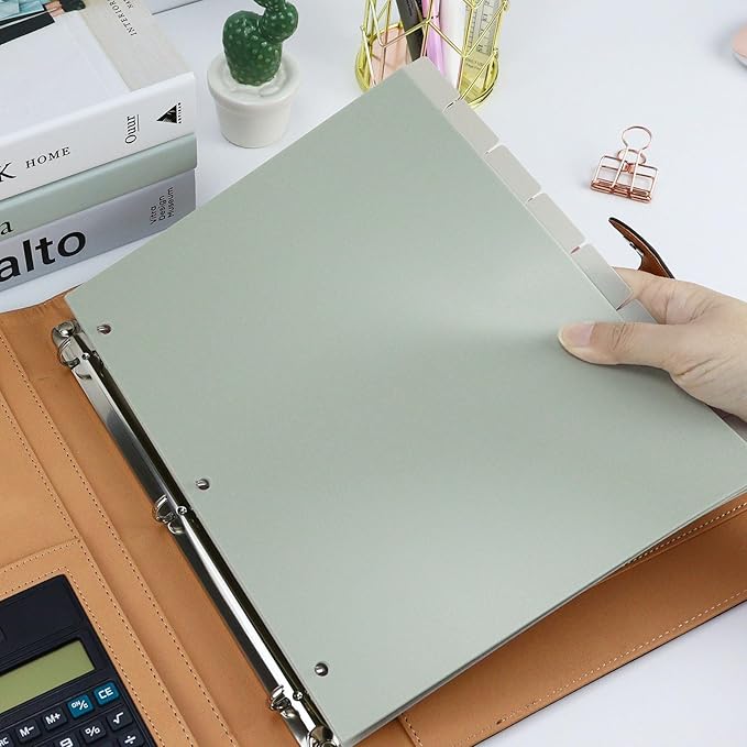Buqoo 3 Ring Binder Dividers with 8-Tabs, A4 Sage Green 3 Hole Binder Divider, Sturdy Aesthetic Plastic Index Page Binder Dividers for Student Notebook Journal Planner/School Office (8.4"×10.9")