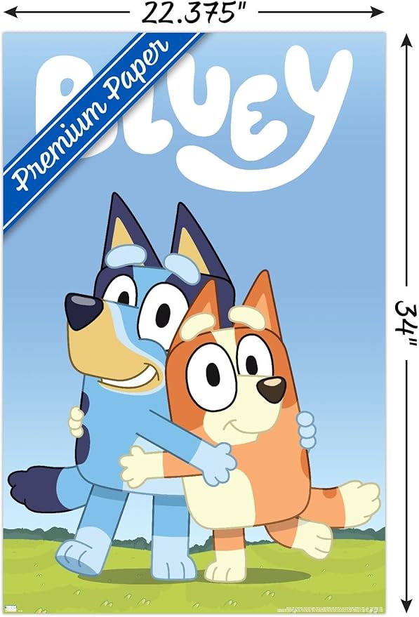 Bluey - Hug Wall Poster, 34L" x 22.4W", Premium Poster & Clip Bundle