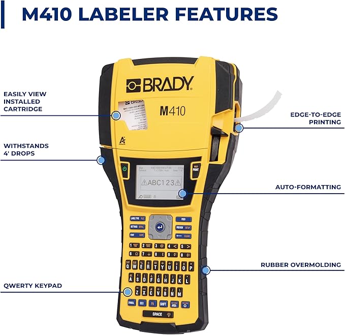 Brady M410 Handheld Portable Label Printer Kit with Product and Wire ID Software, Carrying Case, Rechargeable Battery and Charger, Magnetic and Utility Holders, 11.5" H x 6" W x 3.5" H