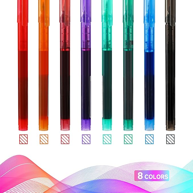 RIANCY Fine Point Colored Pens 8 Colors 0.5mm Gel Ballpoint Pens Assorted Colors Liquid Ink Pens No Smear Vibrant Colorful Writing for Journaling Note Taking Doodling Coloring Office School Supplies