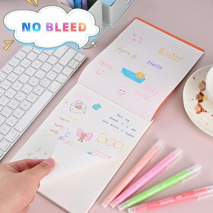 Dual Tip Aesthetic Highlighters 8 Colors and 2 Pcs 3 in 1 Multicolor Gel Pens 6 Colors Ink, Chisel & Fine Tips, No Bleed, Cute Bible Highlighters Assorted Colors for Journaling Textbook