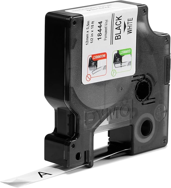 DYMO Rhino Industrial Vinyl Labels 1/2" Black Print on White Tape