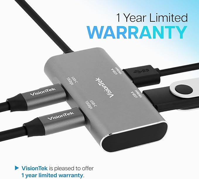 VisionTek USB C Hub 4 Port Adapter - 10Gbps High Speed Data Transfer Dongle, 2 USB C and 2 USB A Ports, Aluminum Multiport Splitter for MacBook Pro Air, iPad Pro, Chromebook, Windows Laptop