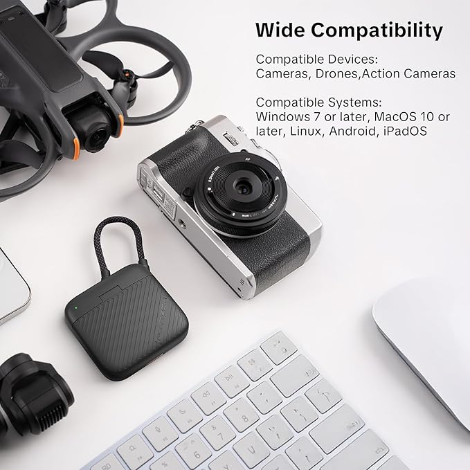 PGYTECH CreateMate Mini SD Card Reader Case, High-Speed 2-in-1 UHS-II SD/Micro SD Card Reader with Storage Portable, Dual-Slot Transfer/USB 3.1/Type-C for Travel/Content Creators/Drone Filming, White