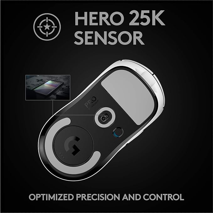 Logitech G PRO X Superlight Wireless Gaming Mouse, Ultra-Lightweight, Hero 25K Sensor, 25,600 DPI, 5 Programmable Buttons, Long Battery Life, Compatible with PC/Mac - White