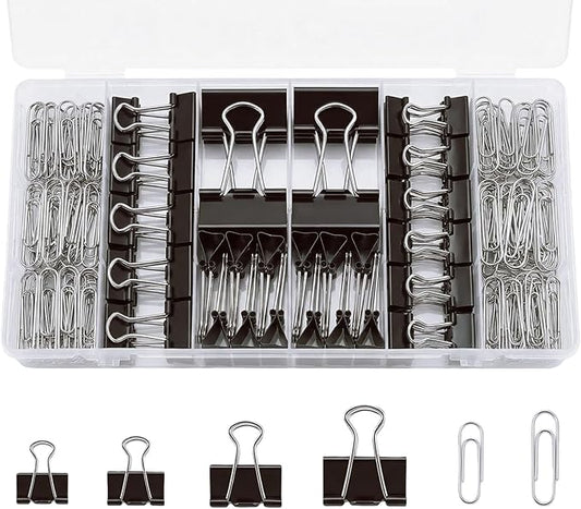 276Pcs Paper Clips and Binder Clips Assorted Sizes，Black Binder Paper Clips Office Clips Office Supplies, Large Medium Small Paper Clamps PaperClips for Home School Business in a Container (Black)