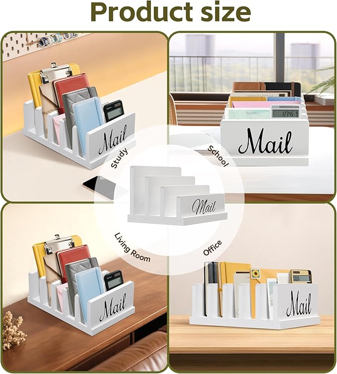 Mail Organizer for Desk,Wooden Mail Holder with Divider, 5-Slot Letter Sorter File Holder,Vertical Bill Organizer for Desktop Document/Notebook/Filing/Folders/Paper