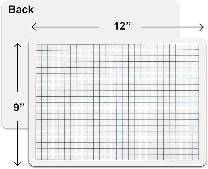 Scribbledo 24 Pack Dry Erase XY Axis Graph Lap Board 9" X 12" for Student and Classroom Use, Math White Board - Double Sided With 24 Erasers Included
