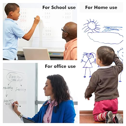 Kassa Reusable & Removable White Board Wallpaper | 1.4ft x 8ft Self Adhesive Dry Erase Contact Paper | 3 Markers & Eraser Cloth Included | for Home, Office, School & Kids Art & Decoration
