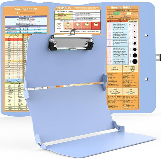Nursing Clipboard Foldable Aluminum, 3 Layers Foldable with Edition Cheat Sheets, Trifold Nurse Clipboard Pocket Size, Nursing Essentials for Nurses Students, Blue