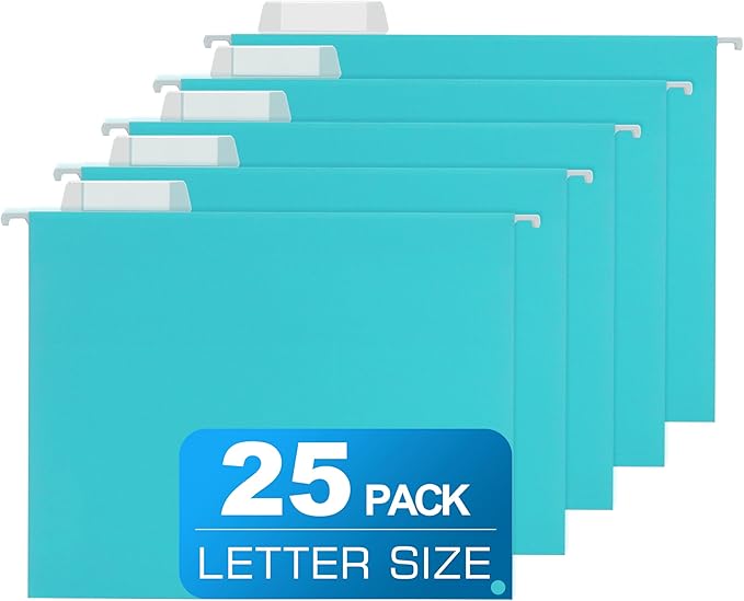 25 Packs Hanging File Folders with 1/5-cut Tab,Letter Size File Folders Egg Blue for Filing Cabinet,Ideal Office,School Classroom Supplies