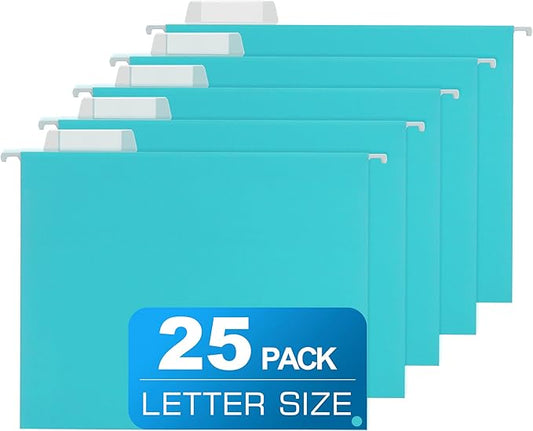 25 Packs Hanging File Folders with 1/5-cut Tab,Letter Size File Folders Egg Blue for Filing Cabinet,Ideal Office,School Classroom Supplies