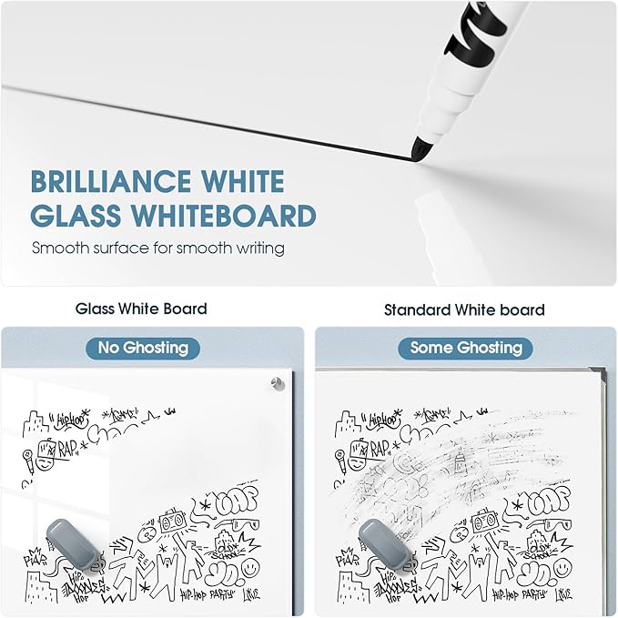 MaxGear Glass Whiteboard Tempered Magnetic Dry Erase Board 48 x 30 Inch Ultra White Frameless Wall Mounted, Office Classroom Conference Room Home Use, Includes Markers, Eraser, Magnets & Mounting Kit