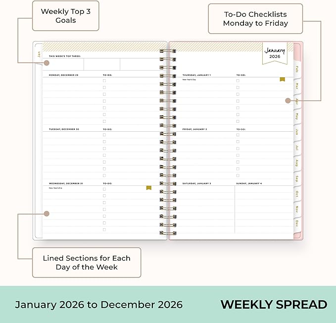 Blue Sky Day Designer 2026 Weekly and Monthly Planner Calendar, January 2026 - December 2026, 5" x 8", Clear Pocket Cover, Durable Twin Wire Binding, Includes Storage Pocket, Stickers, Coming Up Roses