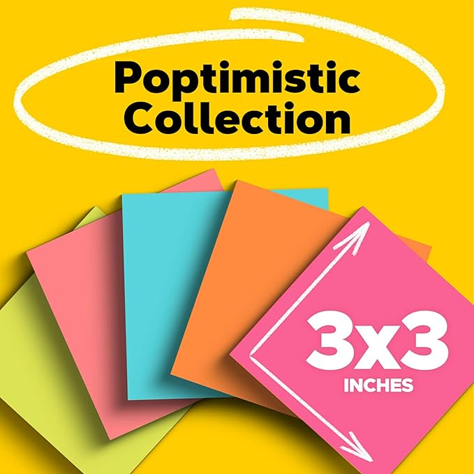 Post-it Notes 3x3 in 5 Pads America's #1 Favorite Sticky Notes, Poptimistic, Bright Colors, Clean Removal, Recyclable (655-5UC)