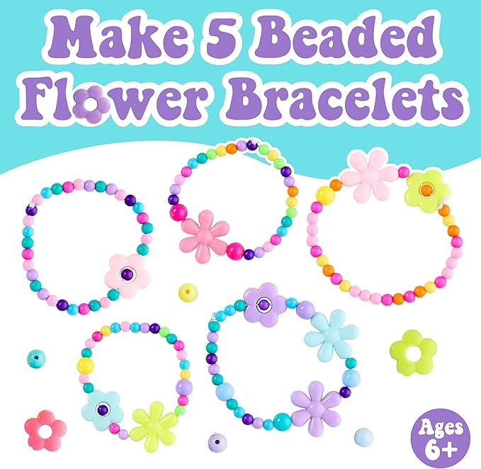 Creativity for Kids Beaded Flower Bracelet Making Kit | DIY Jewelry Craft Kit for Girls | Create 5 Colorful Beaded Bracelets to Wear, Share & Gift | Screen-Free Easter Basket Stuffers (Ages 6+)