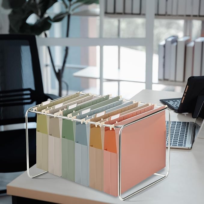 gisgfim 16 Pack Plastic Hanging File Folder Letter Size 2inch Expanding File Folders with Tabs Extra Capacity Hang Folders Heavy Duty for Filing Cabinet Designed for Bulky Files Morandi Colors