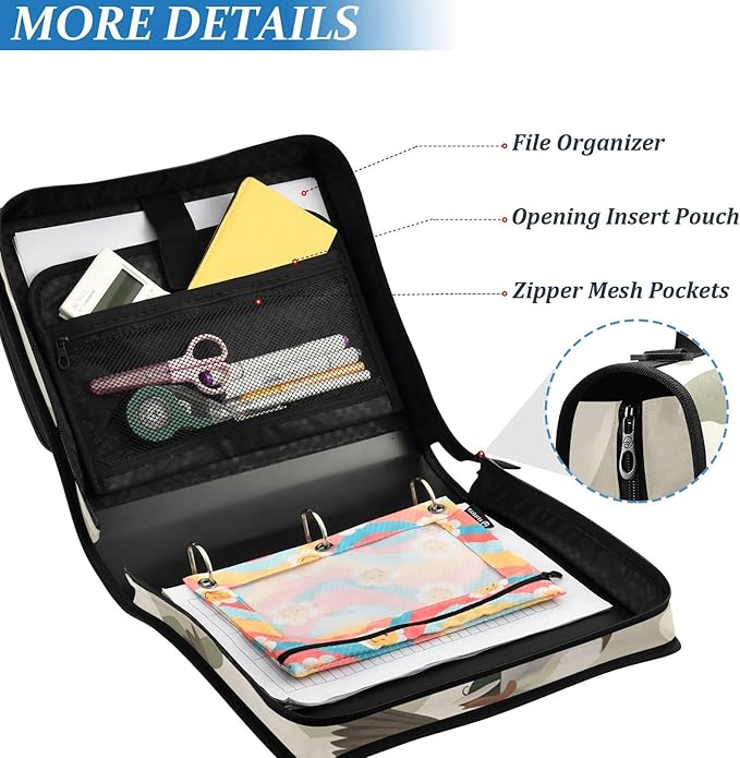 Wild Duck Camouflage Zipper Binder Bag 3 Ring Binder with Shoulder Strap Zip Up 500 Sheets Capacity Multi Pockets for School Office Supplies