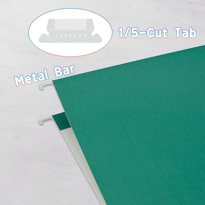 50 Packs File Folders Letter Size, Hanging File Folders,Hanging File Folders with 1/5-cut Tabs,File Folders Green for Filing Cabinet,Ideal Office,School Classroom Supplies