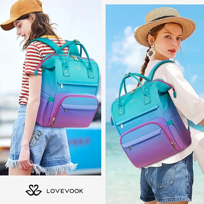 LOVEVOOK Gradient Laptop Backpack for Women,17.3 Inch Work Computer Bakcpack Purse Laptop Bag With Anti-Theft Pocket,Waterproof Carry on Teacher College Backpack for Travel,Green-Red