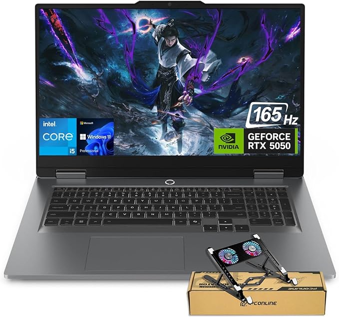 Lenovo LOQ RTX 5050 AI Gaming PC, 17.3" FHD 165Hz, Intel Core i5-13450HX, 32GB DDR5 RAM, 1TB SSD, Backlit KB, Bundle with PCO Notebook Folding Radiator, Laptop Cooler, Windows 11 Pro, Grey
