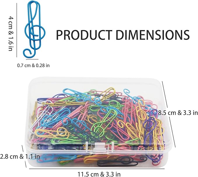 Large Paper Clips, 1.6 Inch, 40mm, 100 Pcs, Multicolored Note Shapes, Smooth & Durable, Suitable for Office School and Personal Use, Plastic Box Packaging