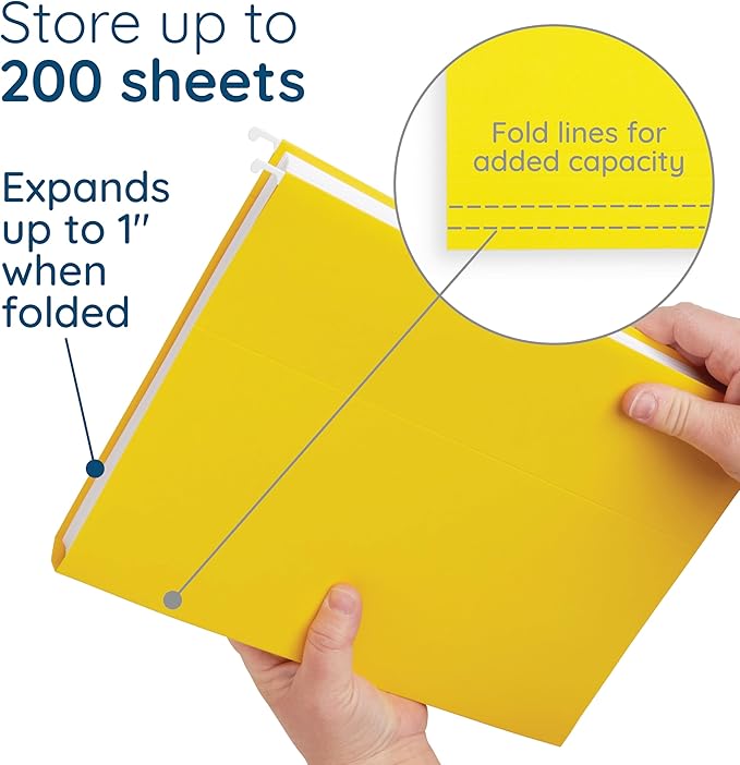 Blue Summit Hanging File Folders, Letter Size, Yellow, Great for Organizing and Easy File Storage, 50 Per Box