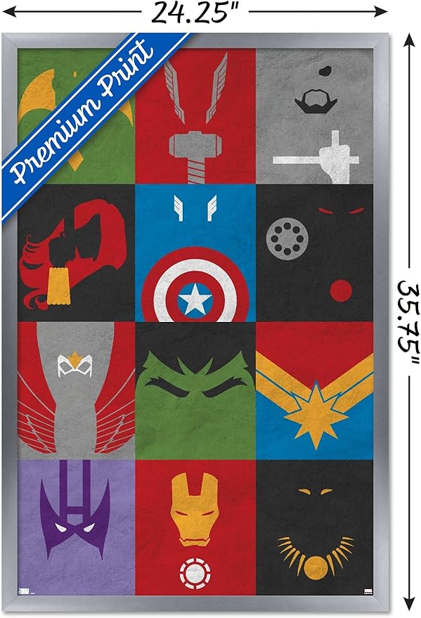 Trends International Marvel Comics - Avengers - Minimalist Grid Wall Poster, 22.375" x 34", Silver Framed Version