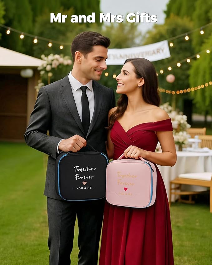 MATEIN Valentines Day Gifts for Couples, Mr and Mrs Gifts, Electronics Organizer Travel Case with USB Port, 2-Pack Couple Cord Organizer Bag 2-in-1 Cable Storage Bag for Tech Accessories and Makeup