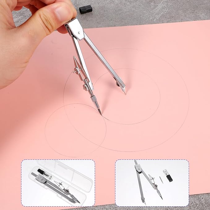 7PCS Geometry Math Set Plastic Clear 45/60 Degree Triangle Ruler 12 and 6 Inch Math Ruler 4 and 6 Inch Protractor and Compass Set with Box Measuring Tools for Students Teachers Office Supplies