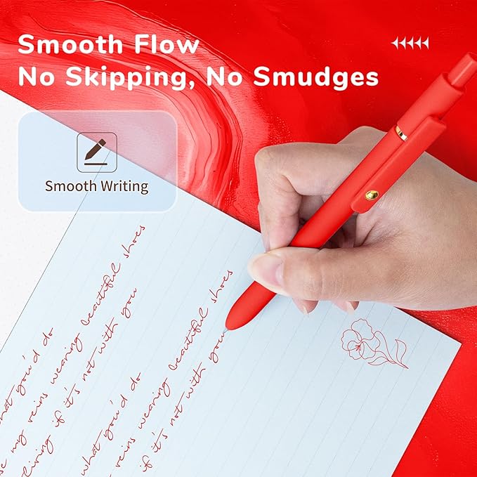 Red Pens, 6 Pcs Red Ink Pens Fine Point Smooth Writing Pens, 0.5mm Colored Ink Gel Pens for Journaling Note Taking, School Supplies Gifts for Women (6 Pcs Gold Red - Red Ink)