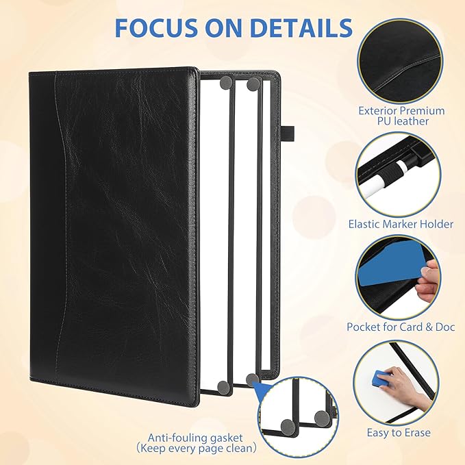 6 Sides Dry Erase Whiteboards Notebook Portable 12"x9"(a4) Small Reusable Whiteboard Notebook Foldable Anti-ghosting Surface, Travel White Board for Office Study Meeting Planning