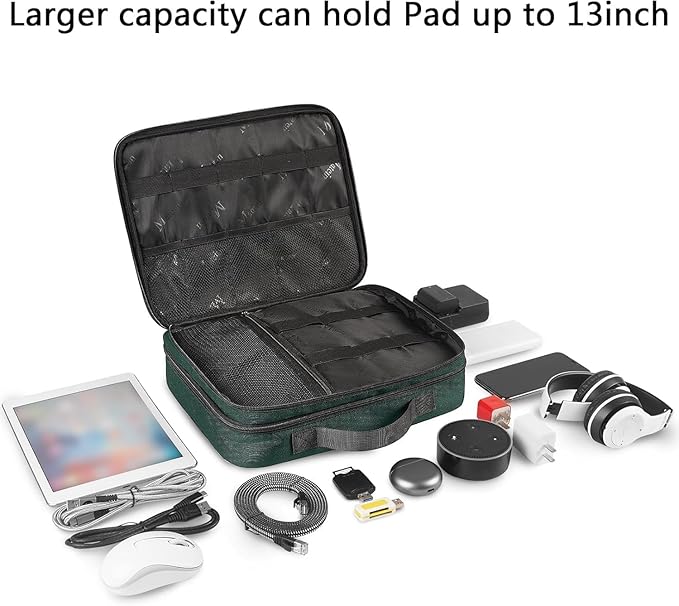 MATEIN Tech Organizer Travel Case, Large Water Resistant Cable Organizer for Electronic Accessories, Sturdy Carrying Tech Bag With Handle for Cord, Power Bank, Tablet (Up to 12.9inch), Peacock Blue