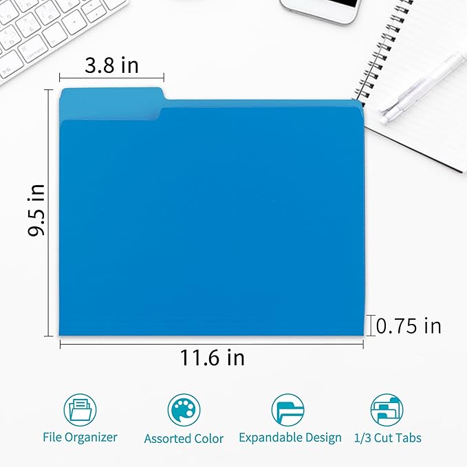 Colored File Folders,100 Packs Blue File Folders,Two Tone Color File Folder 8.5 x 11 Inch,1/3 Cut Tabs Letter Size,Manila File Folders for Office,School and Home,Organization