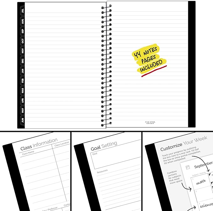Five Star Planner 2026-2027 Weekly & Monthly Academic 12-Month July-June Advance Student Planner + Study App, 5-1/2" x 8-1/2", Black (CAW45905)
