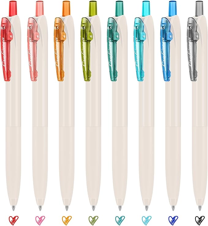 Colored Gel Ink Pens 0.5mm 8 Colors Retractable Quick Dry Colorful Ink Pen Fine Point Smooth Writing, Comfort Grip for Office School Drawing Journaling and Note Taking