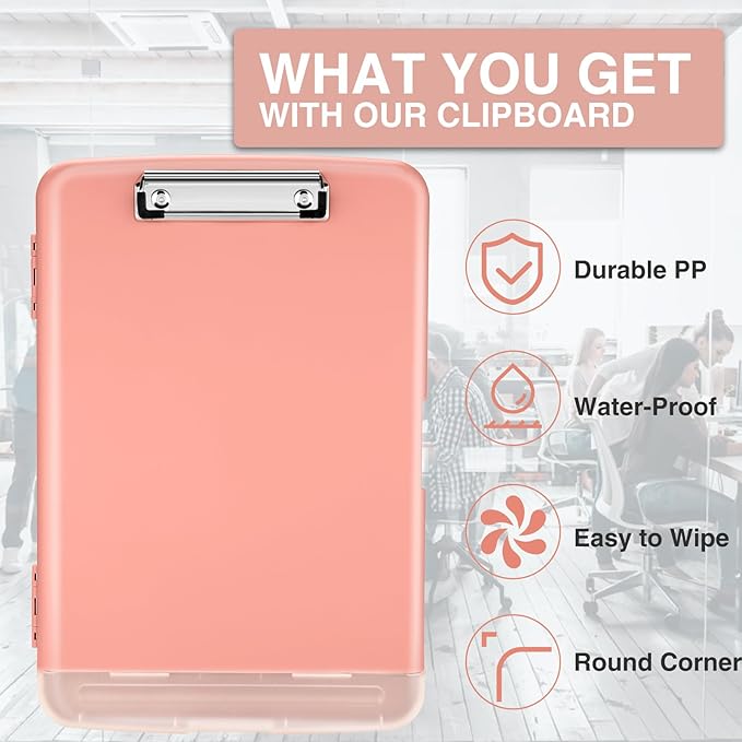 Sooez Clipboard with Storage, Clip Board 8.5 x 11 with Pen Holder, Plastic Organization Case Box for Letter Legal A4 Size Paper, Low Profile Clip, Nurses Teachers Must Haves, School & Office Supplies
