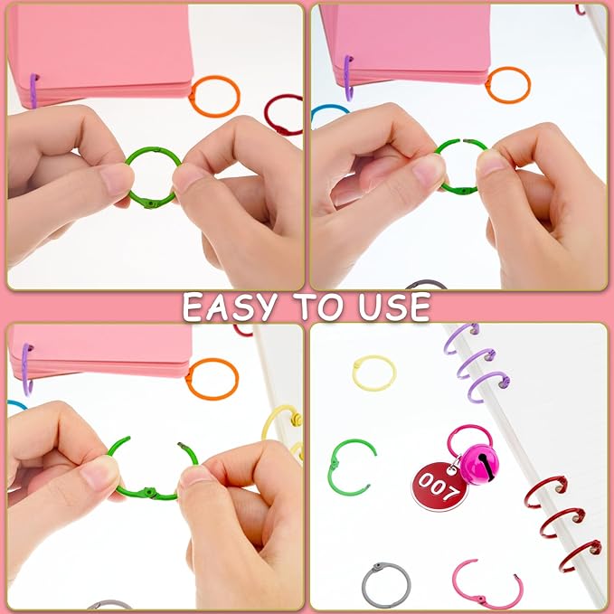 AKONEGE 1 Inch Colorful Loose Leaf Binder Rings (100 Pack) Small Metal Steel Book Rings for Index Cards Flashcards, Keychain Key Rings, 25mm Notebook Rings Paper Rings for Home Office School, 10Colors