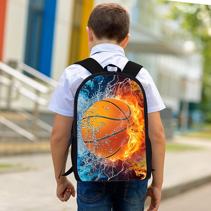 3PCS Basketball Backpack Set for Boys, Lightweight Large Backpack with Lunch Box & Pencil Case, Cool Sport Bookbag for Kids, Back to School Backpacks for Elementary & Middle School - 02
