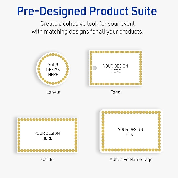 Avery Printable Rectangle Adhesive Name Tags, Gold Beads Design, 2-1/3" x 3-3/8", Matte White Removable Name Tags, Laser/Inkjet, 80 Total, Great for Name Badges