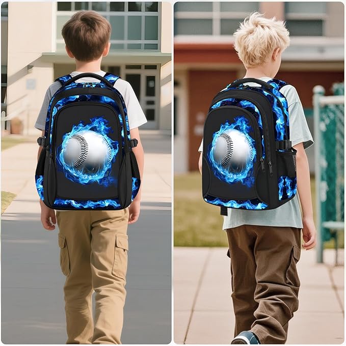 Kids Backpack for Boys - Baseball Boys Backpacks for Kids Teens Elementary Middle School, 17″ Large Capacity Students Bookbag, Perfect for Travel and School