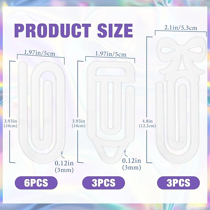 24 Pack Acrylic Sublimation Paper Clips Blanks, 4" X 2" 12Pcs Jumbo Sublimation Paper Clips with 12Pcs Gift Bags Personalized Paperclips Bookmark for DIY Crafts, Home Office School Supplies