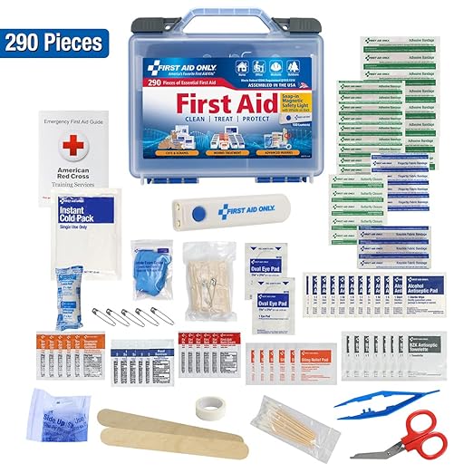 First Aid Only 290 Piece All-Purpose First Aid Kit with Magnetic Safety Light