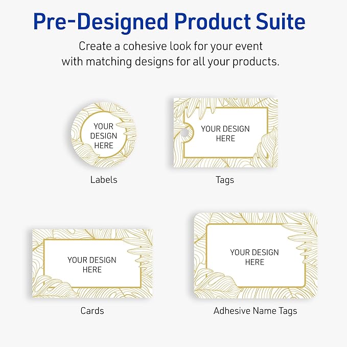 Avery Printable Rectangle Adhesive Name Badges, Pre-Printed Gold Florals, Matte White, 2-1/3" x 3-3/8", Laser & Inkjet Compatible, 80 Total, Great for Branding, Marketing, and Events