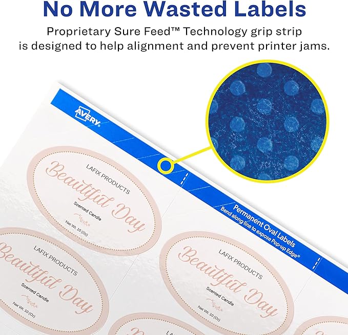 Avery Printable Blank Oval Labels,2" x 3-1/3",Glossy White,80 Customizable Labels (22820),(Pack of 5)