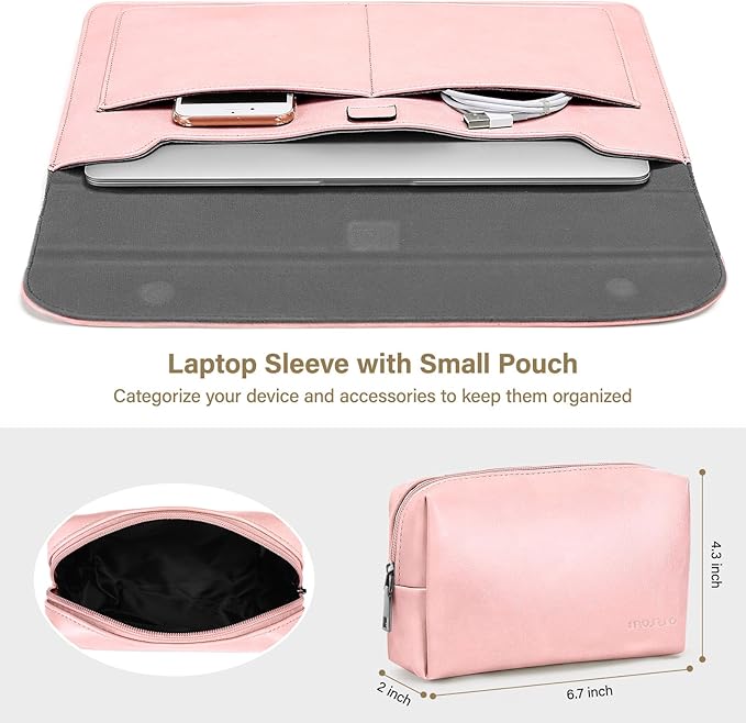MOSISO Laptop Case 13 inch, 13 inch Laptop Sleeve Compatible with MacBook Air M4 M3 M2 M1 2025-2018 / Pro M2 M1 2025-2016, PU Leather Flap Carrying Case with Stand&Small Pouch, Pink