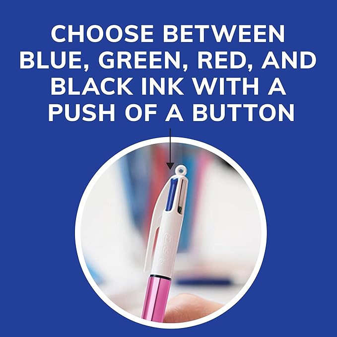 BIC 4 Color Shine Retractable Ballpoint Pen with 1.0 mm Point and Wide Barrel,in Assorted Ink,(Pack of 6)