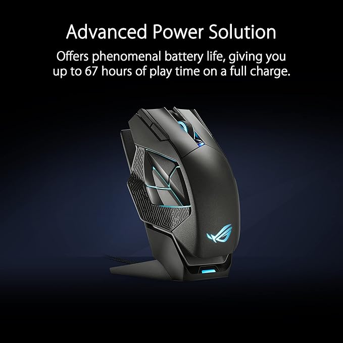 ASUS ROG Spatha X Wireless Gaming Mouse – MMO/MOBA Design, 12 Programmable Buttons, Right-Handed, 168g, Dual-Mode (Wired/2.4GHz), 19K DPI, up to 67Hr Battery, Magnetic Charging Dock, PC/Mac Support