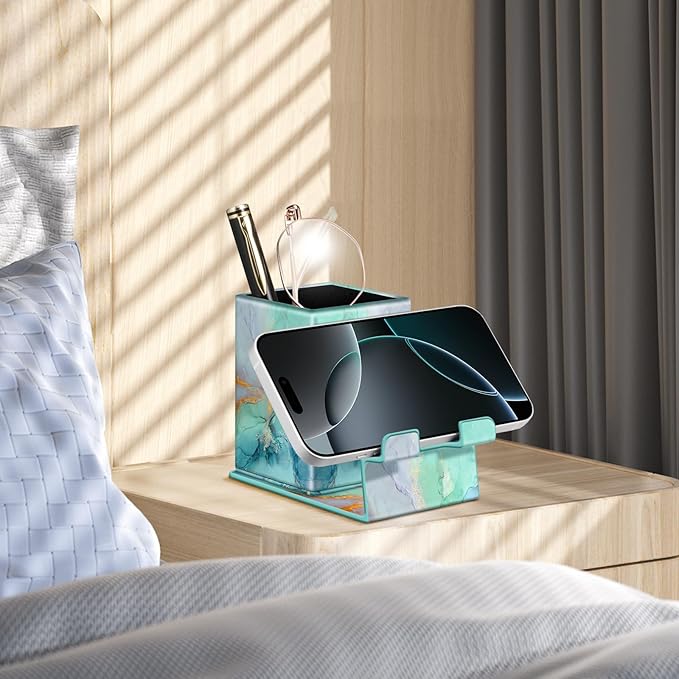 FINTIE Pencil Holder With Phone Stand, Eyeglasses Holder, Desktop Organizer Nightstand Accessories Office Supplies Case